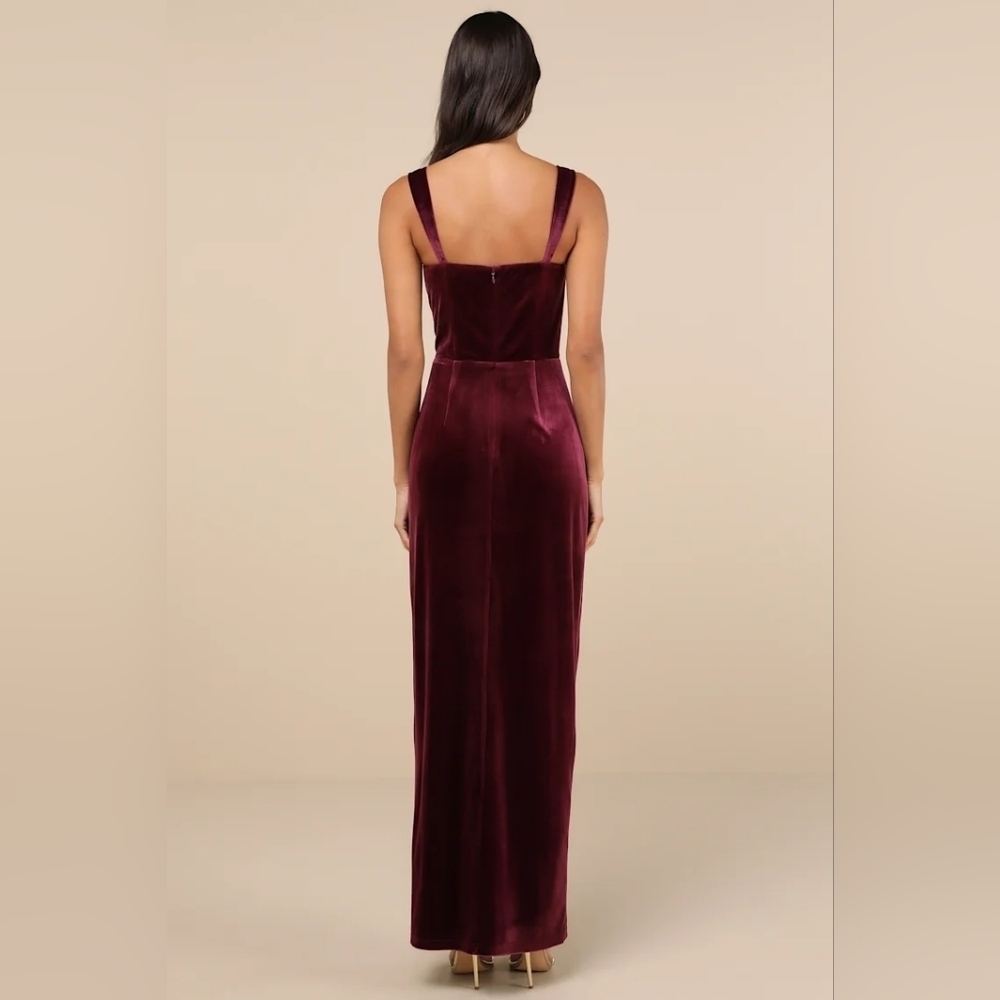 Lulus Pristine Luxury Dark Berry Velvet Bustier Maxi Dress S Wedding Party - Picture 5 of 10